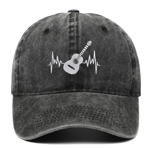 Washed Cotton Baseball Cap Guitar Heartbeat Embroidered Vintage Adjustable Outdoor Sunshade Hat For Men Women