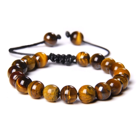 Tiger Eye Stone Bead Bracelet Adjustable Braided Rope Yoga Energy Healing Jewelry For Women Men Fashion Stackable