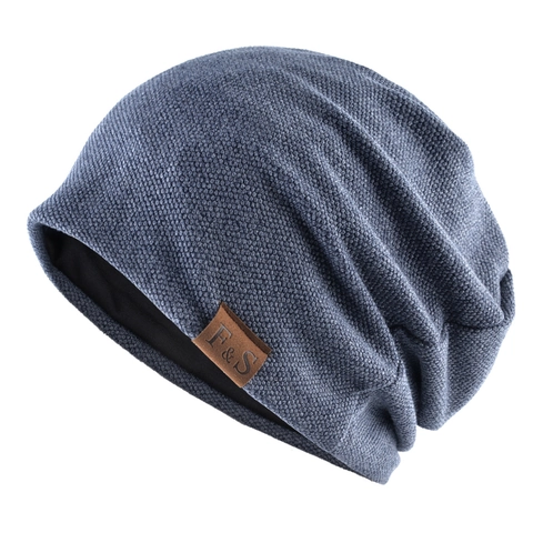 Unisex Slouchy Knit Beanie Hat Winter Warm Fleece Lined Skull Cap With Leather Label Outdoor Soft Thermal Headwear