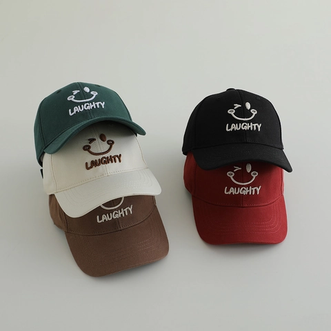 Kids Baseball Cap Cotton Smiley Face Embroidery Sun Protection Breathable Adjustable Outdoor Hat For Boys And Girls