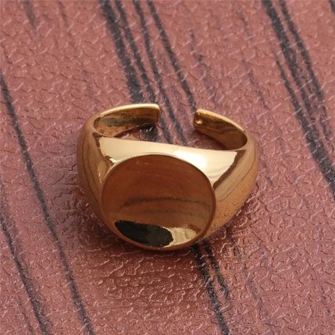 Minimalist Gold Oval Signet Ring For Women Adjustable Smooth Surface Geometric Finger Ring Copper Jewelry
