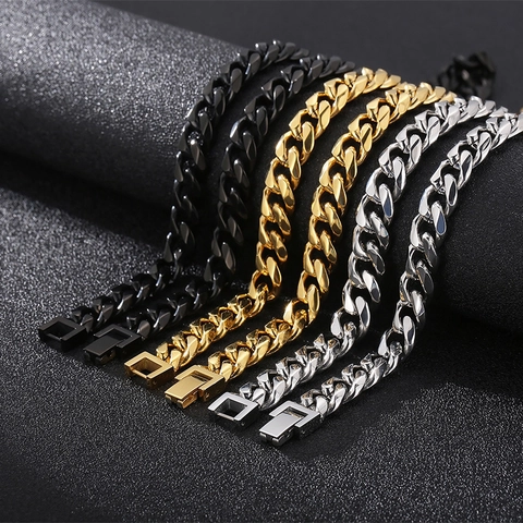 Conjunto De Collar Y Pulsera De Cadena Cubana Para Hombre Acero Inoxidable Pulido Hip Hop Streetwear Joyería Moda