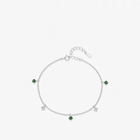 925 Sterling Silber Perlenkette Armband Mit Grünen Zirkonia Und Sternanhängern Retro Vintage Elegant Für Damen