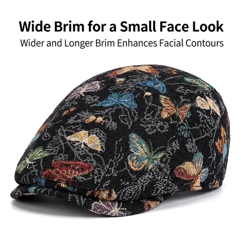 Platte Pet Met Vlinder Borduurwerk Jacquard Katoen Polyester Retro Verstelbare Ivy Baret Voor Dames En Heren