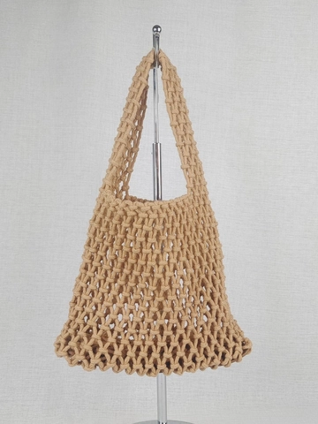 Woven Cotton Rope Net Handbag Hollow Macrame Mesh Tote Bag Bohemian Beach Vacation Style For Women