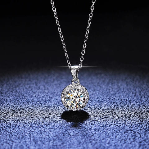S925 Sterling Silver Moissanite Pendant Necklace For Women Round Halo Clavicle Chain Moissanite Jewelry Necklaces