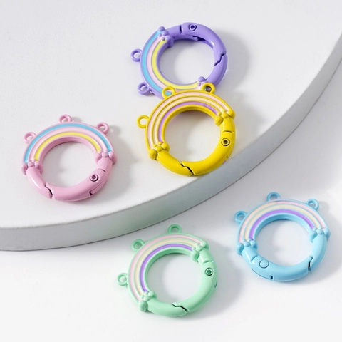 Bunte Legierung Regenbogen Runde Feder Schnalle Offener Ring Verschluss Dreifache Löcher Für DIY Schmuck Schlüsselanhänger Taschenzubehör