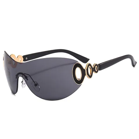 Oversized Rimless Sunglasses With Hollow Metal Circle Decor UV400 Gradient PC Lenses Y2K Retro Trendy Eyewear