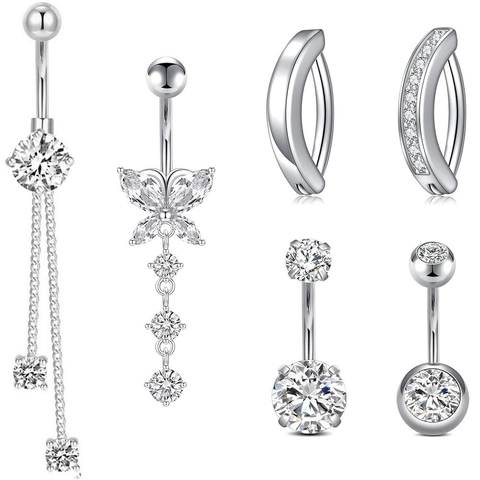 Edelstahl Kupfer Strass Schmetterling Bauchnabelpiercing Set Gold Silber Quasten Piercing Schmuck Damen Navelpiercing