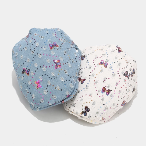 Y2K Denim Platte Pet Voor Dames Met Pailletten Vlinder En Distressed Details Vintage Ivy Cap