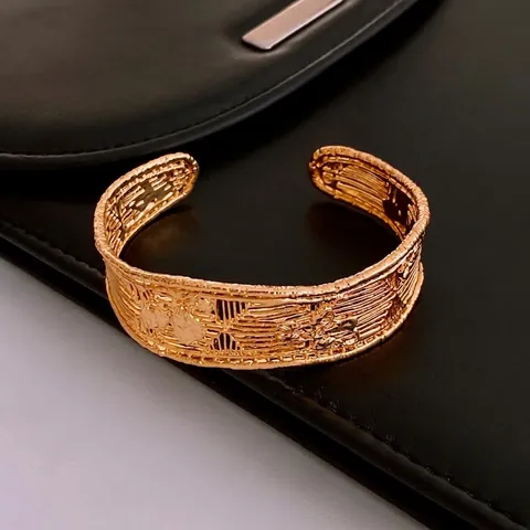 Brazalete Abierto Vintage Chapado En Oro Real Cobre Textura Malla Retro Joyería De Lujo Para Mujeres