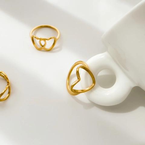 Anello Geometrico Cavo Minimalista In Acciaio Inossidabile Placcato Oro Design Cuore Cerchio Gioielli Eleganti Donna