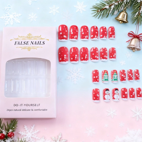 Christmas Press On Nails Red Snowman Christmas Tree Polka Dot ABS False Nails For Women Festive Holiday
