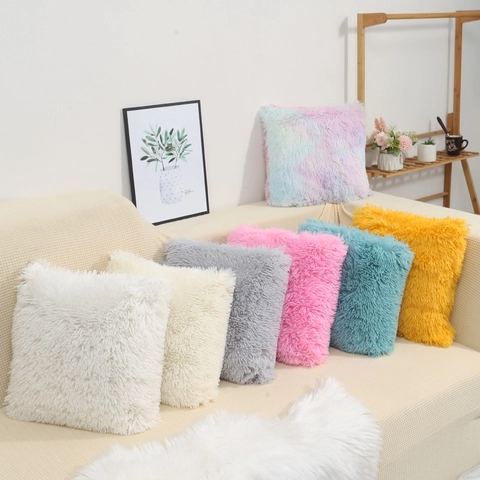 Shaggy Langharige Pluche Kussenhoes Zacht Kunstbont Decoratieve Kussensloop Effen Kleur Voor Sofa Bed Huis