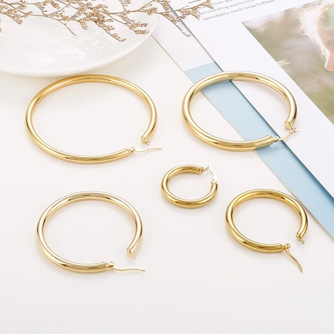 Stainless Steel Large Hoop Earrings 18K Gold Plated High Polished Chunky Round Circle Minimalist Jewelry For Women