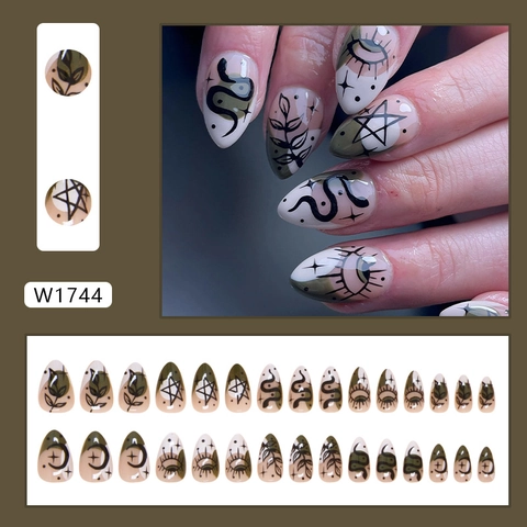 Halloween Press On Nails ABS Plastic Mystic Serpent All Seeing Eye Pattern Wearable Gothic Almond False Nails For Women