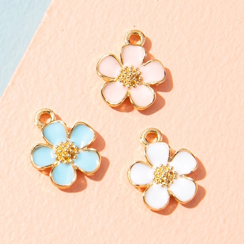 Flower Charms Pendants Alloy Enamel Colorful For DIY Jewelry Making Bracelet Necklace Findings Petal Floral