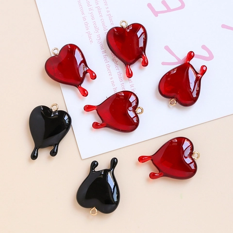 Dripping Heart Charms Melting Oil Acrylic Alloy Pendants For DIY Jewelry Making Necklace Earring Supplies Red Black