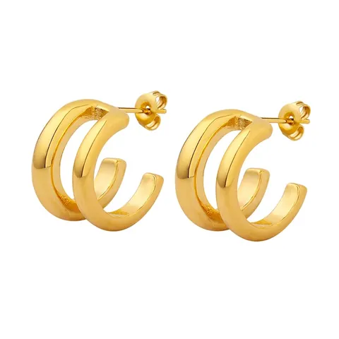 Double Loop Hoop Earrings Titanium Steel 18K Gold Plated Geometric Stacked C Shaped Fashion Jewelry For Women