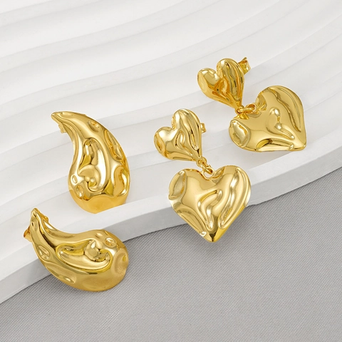 Hammered Heart Water Drop Earrings Stainless Steel 18K Gold Plated Fashion Irregular Trendy Jewelry For Women