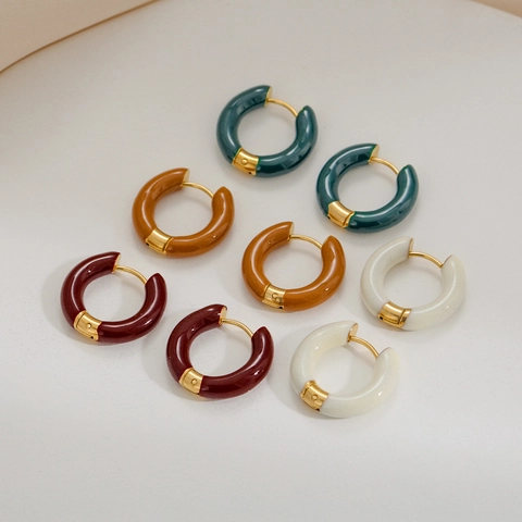 Boucles D'oreilles Créoles Vintage Avec 925 Sterling Silver Earring Post Émail Acier Inoxydable Style Rétro