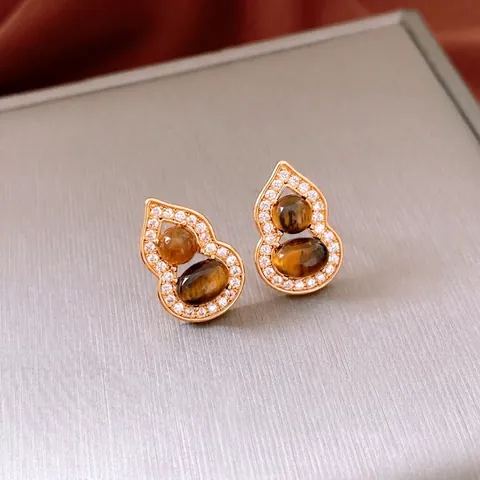 Orecchini A Lobo A Zucca Con Pietra Occhio Di Tigre Zircone Rame E Perno In Argento Sterling 925 Gioielli Vintage Per Donna