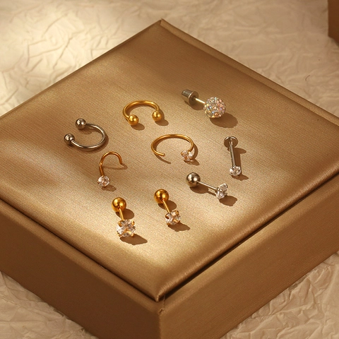 Joyas Para Perforaciones Corporales De Acero Inoxidable Incrustaciones De Circón Pendientes De Cartílago Nariz Labio Moda