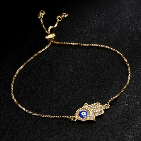 Hamsa Hand Evil Eye Armband Koper Micro Pave Zirkoon Verstelbare Box Ketting Sieraden Voor Dames