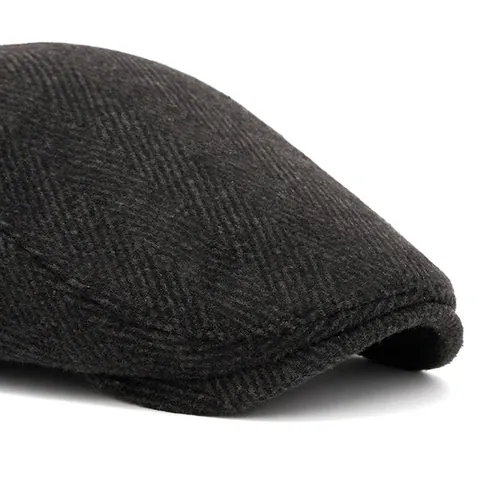 Gorra Plana Vintage Hombre Patrón Espiga Mezcla Lana Boina Newsboy Estilo Británico Ajustable Cálida