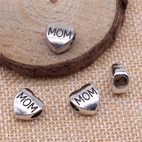 Vintage Zinklegierung Herz MOM Großlochperlen Galvanisierte Retro Stil DIY Schmuckherstellung Zubehör Für Ketten Armbänder