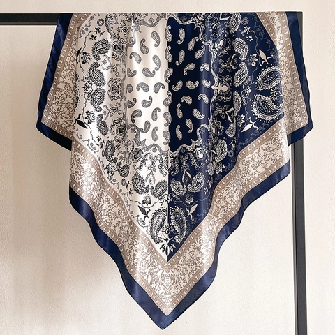 Foulard Carré En Satin À Motif Paisley Pour Femmes Rétro Sensation Satin Grand Bandana Écharpe Légère Châle Enveloppement
