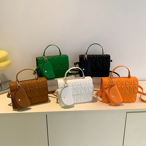 Sac Bandoulière Matelassé Femmes Simili Cuir Motif Géométrique Losange Main Avec Petit Porte-monnaie Rond Tendance