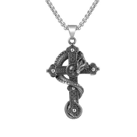 Vintage Titanium Steel Dragon Cross Pendant Only Without Chain Gothic Skull Feather Charm Pendant For Men Biker Jewelry