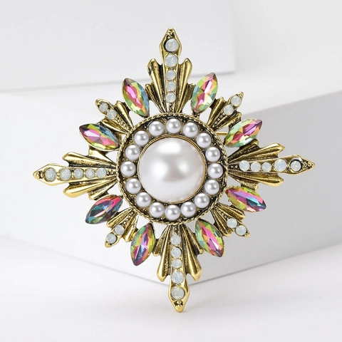 Spilla Girasole Barocco Vintage Con Lega Perla Artificial Sintetica Strass Per Donna Accessori Per Abbigliamento Elegante