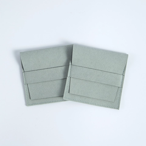 Bolsa de Joyería de Gamuza de Microfibra Solapa Correa Verde Salvia Bolsa de Embalaje de Joyas Para Collares Anillos Almacenamiento Regalo Tela