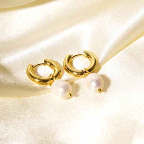 Barok Kunstparel Hoop Oorbellen 18K Verguld Roestvrij Staal Elegante Ins Stijl Sieraden Voor Dames
