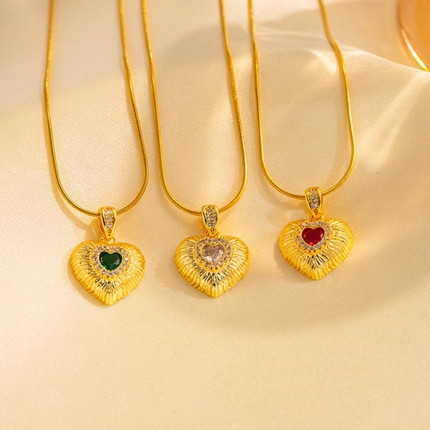 18K Verguld Roestvrij Staal Hart Hanger Ketting Smaragd Robijn Zirconia Ingelegd Slangenketting Sieraden Vrouwen
