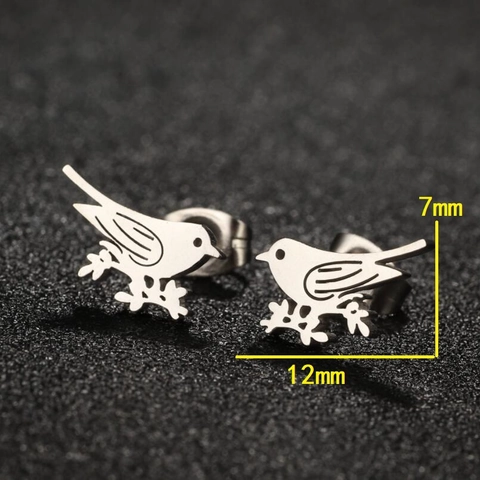 Bird Stud Earrings Stainless Steel Branch Leaf Animal Tiny Minimalist Jewelry For Women