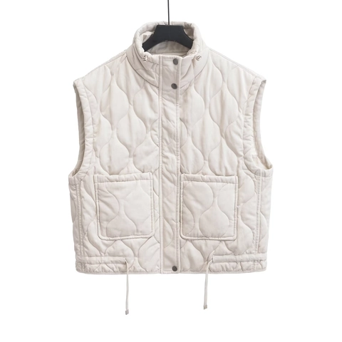 Chaleco Acolchado Para Mujer Poliéster Cuello Alzado Sin Mangas Cremallera Color Sólido Ropa Exterior Abrigo Cordón Dobladillo