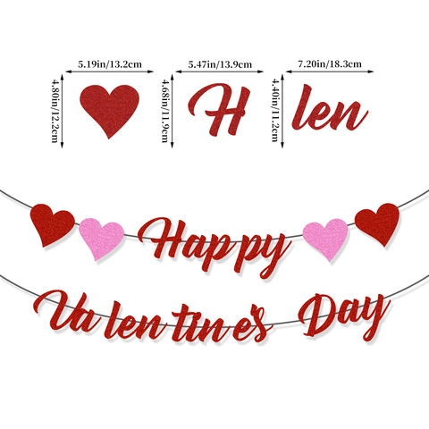 Decorazione San Valentino Banner Carta Glitter Cuore Cake Topper Palloncino Romantico Rosso Rosa Festa Casa Matrimonio Anniversario