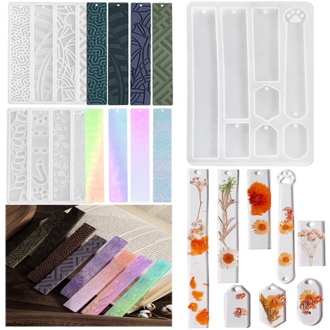 DIY Bookmark Silicone Molds Resin Casting Epoxy Crafting Tools Embossed Geometric Floral Pattern Handmade Book Accessory