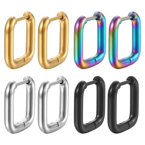Orecchini A Cerchio Quadrati Minimalisti Acciaio Inossidabile Geometrici Rettangolari Punk Unisex Accessorio Gioielli