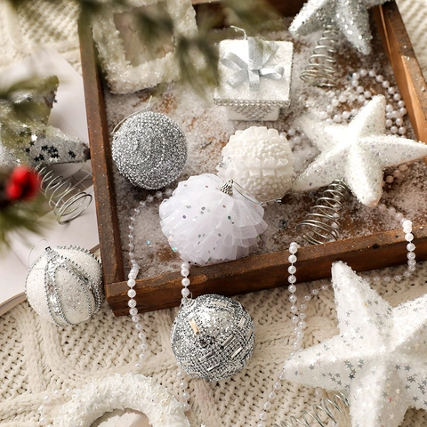 Christmas Ball Ornaments Glitter Star Tree Topper Gift Box Pendants Xmas Tree Decorations Sparkling Holiday Party Decor
