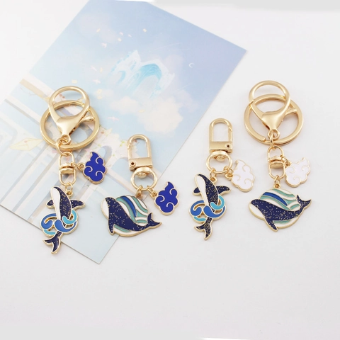 Cartoon Wal Tier Schlüsselanhänger Metall Emaille Tropföl Gold Wal Wolke Anhänger Kreative Tasche Charme Schlüsselring Schmuck