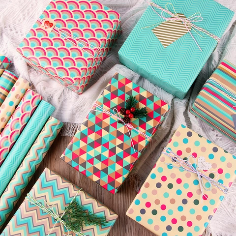 Gift Wrapping Paper Geometric Art Paper Patterned Decorative For Birthday Holiday Wedding Valentine Christmas Packaging
