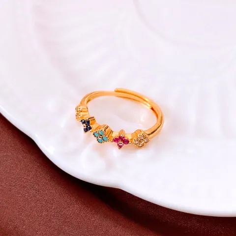 Vintage Bunter Blumen Offener Ring Kupfer Echtgold Vergoldet Verstellbar Zirkonia Floral Fingerschmuck Für Damen Luxus Geschenk