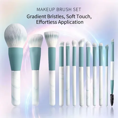 Brochas De Maquillaje Profesionales Fibra Sintética Suave Base Polvo Sombra De Ojos Difuminadoras Mango Mármol Portátil Degradado