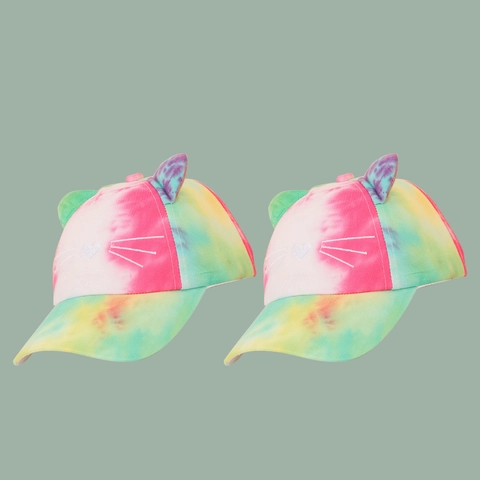 Kinderen Tie Dye Breedgerande Honkbalpet Polyester Zonnehoed Met 3D Kattenoren En Hart Neus Borduurwerk Voor Jongens Meisjes