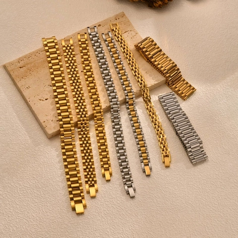 Bracciale a Cinturino in Acciaio Inossidabile Minimalista per Uomo Donna Unisex Bracciale a Catena in Metallo Oro Argento Bicolore Gioielli