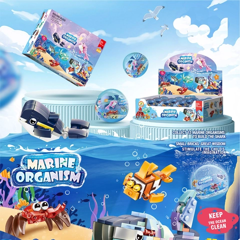 Blocchi Di Costruzione Organismo Marino Plastica ABS Puzzle Educativo Tema Oceano Bambini Giocattoli Novità Squalo Delfino Granchio Modello